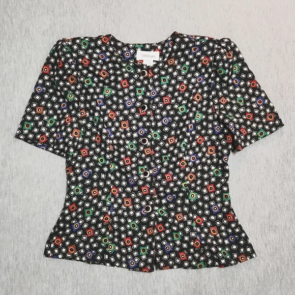 RARE!! Vintage 80's Funky Print Matching Midi Maxi Skirt & Button Up Blouse Set - Picture 7 of 17